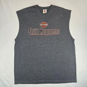 Harley Davidson Sturgis South Dakota Shift Happens Muscle Tee Charcoal Gray 2XL